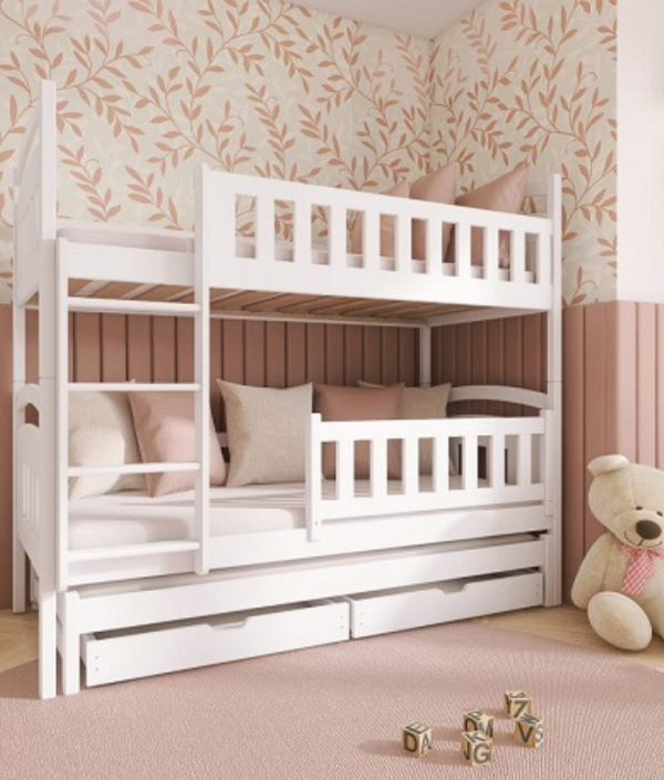 Vit våningssäng med tre sängar, Betty 80x180 cm