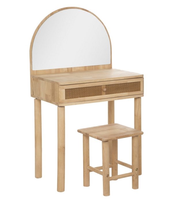 Spegelbord med pall till barnrummet, natur