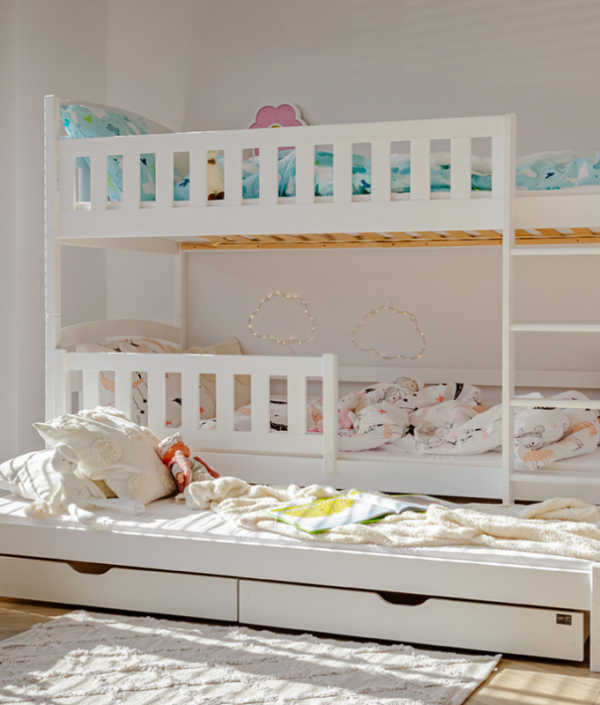 Vit våningssäng med tre sängar, Betty 80x180 cm