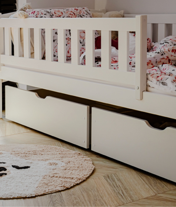 Vit barnsäng med förvaring, dagbädd George 90x200 cm