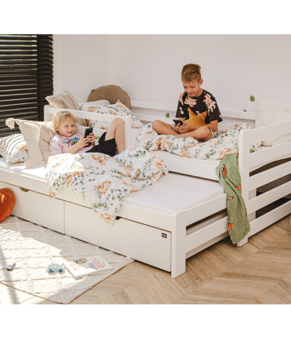 Vit barnsäng med extrasäng, dagbädd Sebastian 90x200 cm