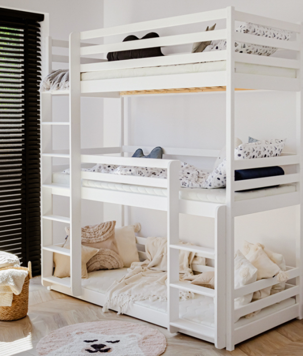 Vit våningssäng med tre sängar, Tony 90x200 cm