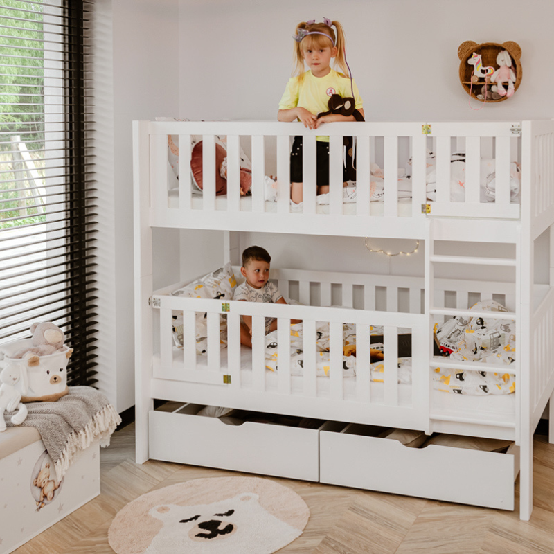 Vit våningssäng med stödbräda med lås, Kinley 80x180 cm - Bild 5