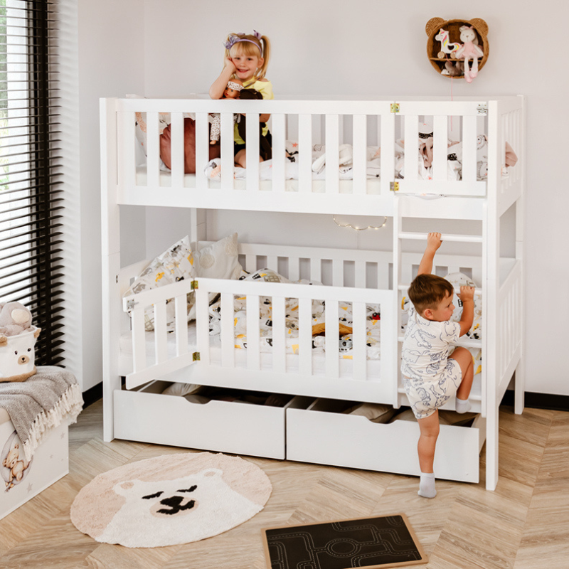 Vit våningssäng med stödbräda med lås, Kinley 80x180 cm - Bild 3