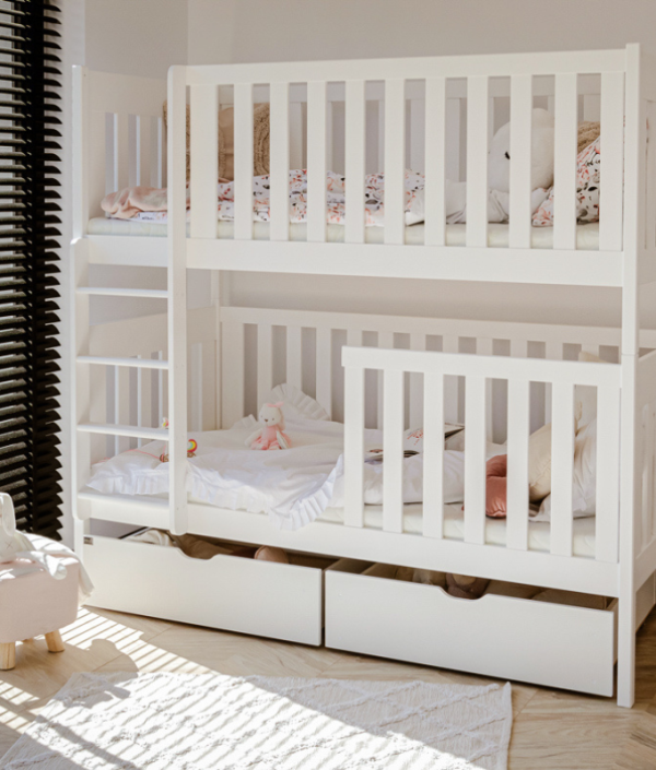 Vit våningssäng med förvaring, Daniel 90x200 cm