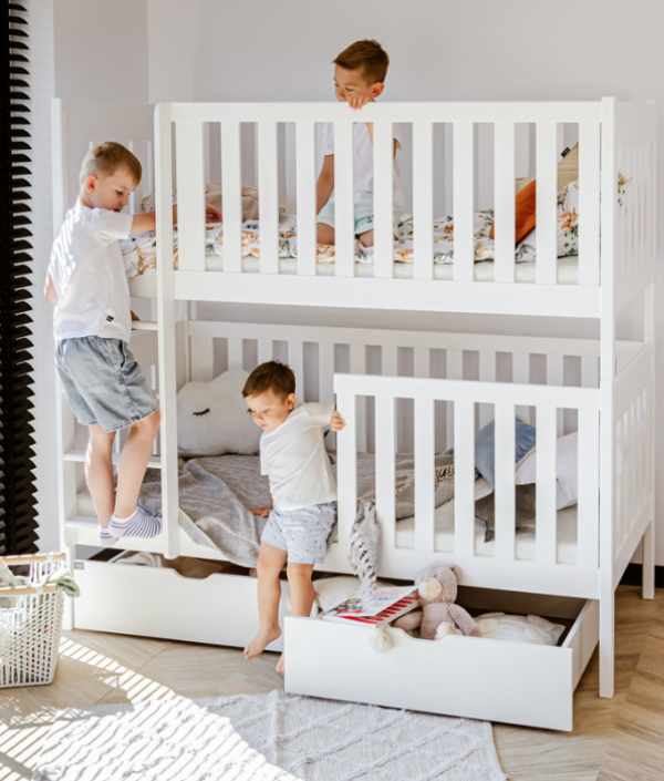 Vit våningssäng med förvaring, Daniel 80x180 cm