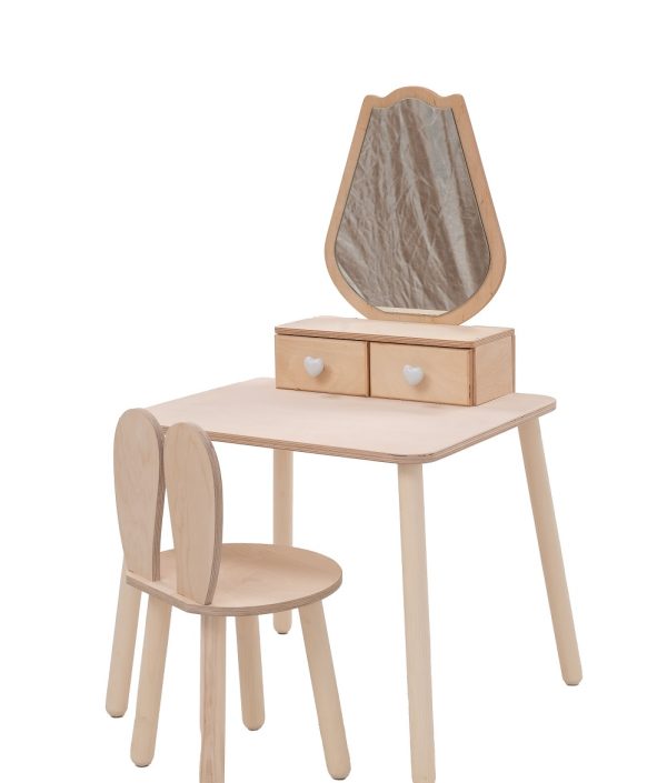 Sminkbord tulpan med kaninstol, natur