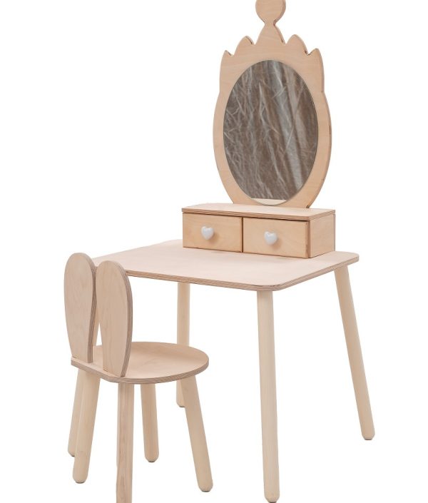 Sminkbord krona med kaninstol, natur