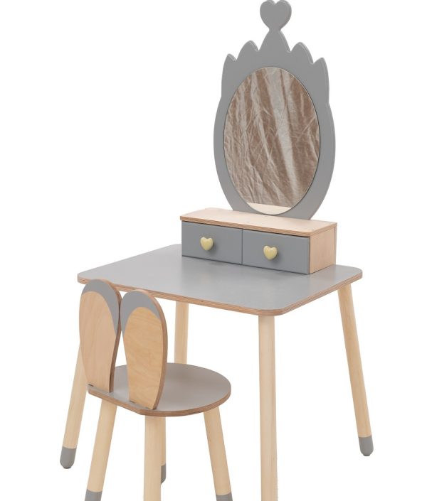 Sminkbord krona med kaninstol, grå/natur