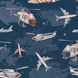 Dekorillo, tapet Planes and helicopters navy blue