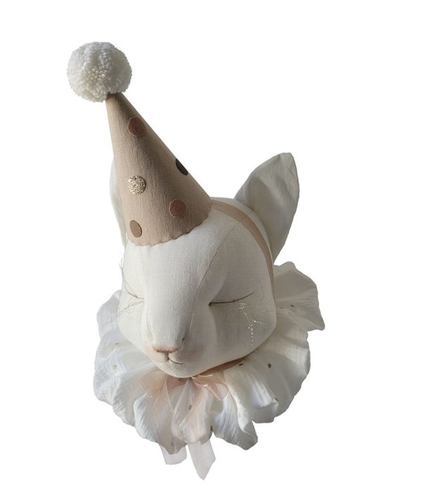 Väggdekoration cream katt med hatt djurhuvud