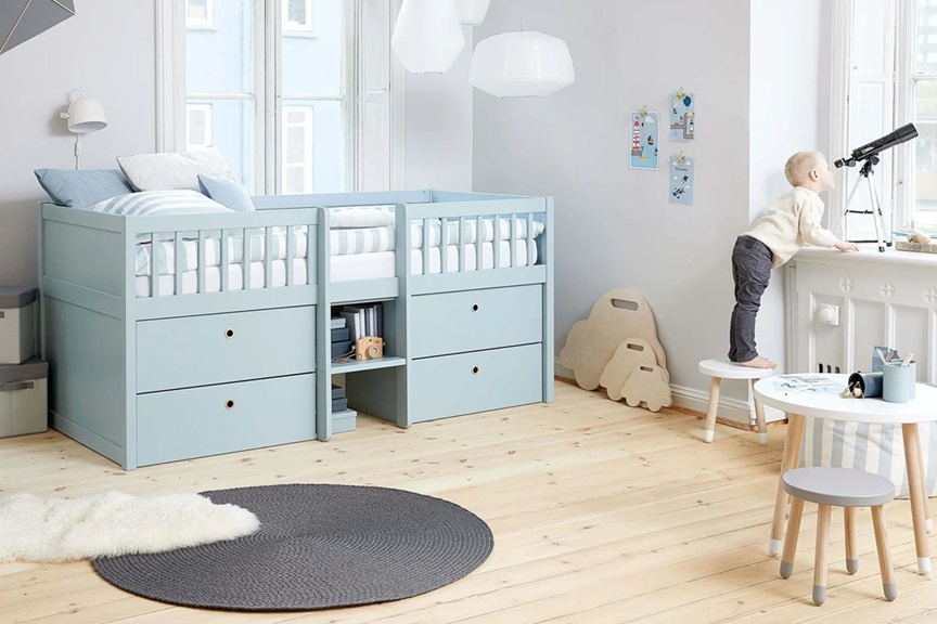 Flexa, hög barnsäng med förvaring 90x200 cm Freja, blå - Bild 2