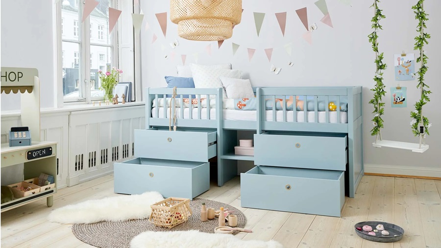 Flexa, hög barnsäng med förvaring 90x200 cm Freja, blå - Bild 3