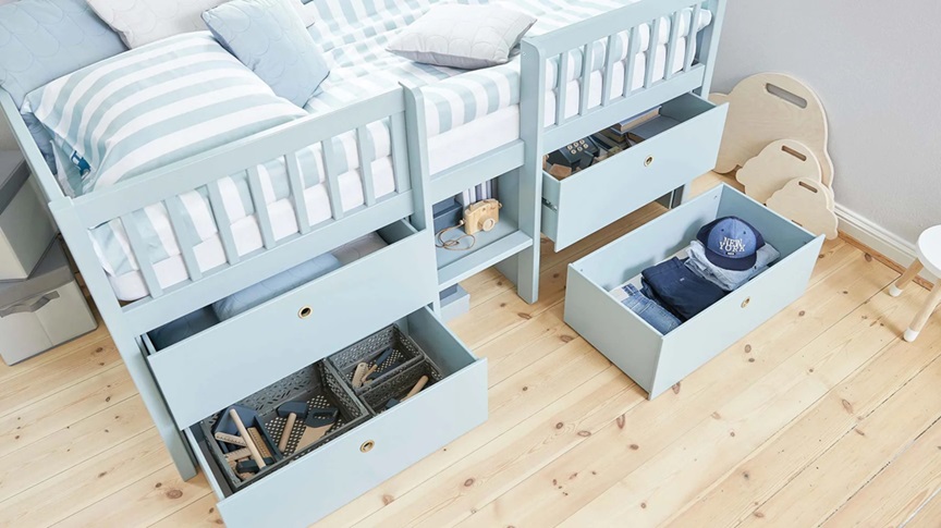 Flexa, hög barnsäng med förvaring 90x200 cm Freja, blå - Bild 4