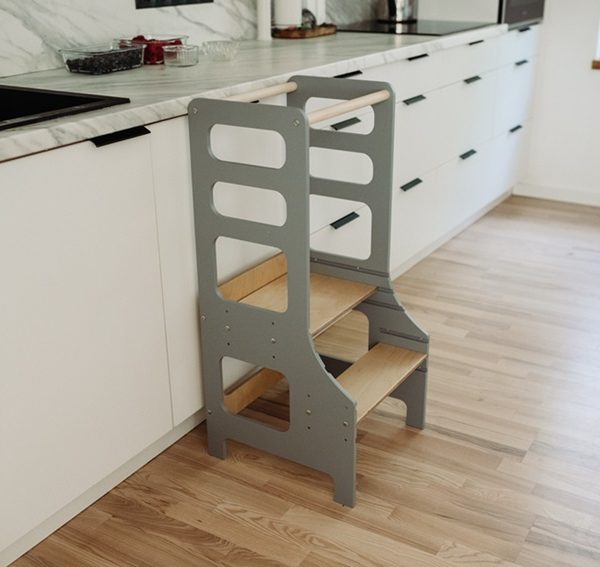 Duck Woodworks, Justerbar hjälpa till pall, grå/natur