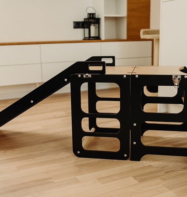 Duck Woodworks, Byggbar kökspall med rutschkana, svart/natur