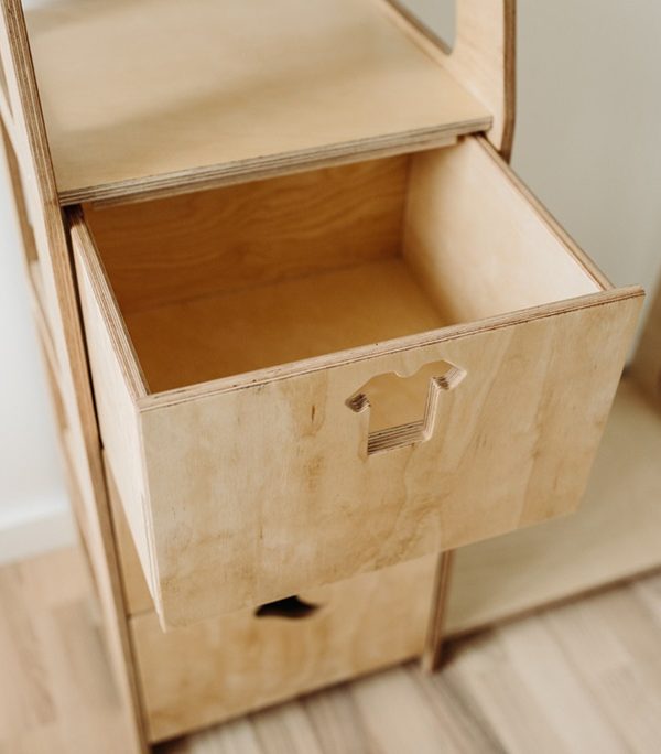 Duck Woodworks, garderob klädstång med lådor Clothes, natur