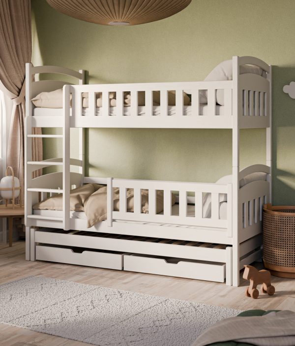 Vit våningssäng med tre sängar, Betty 90x200 cm