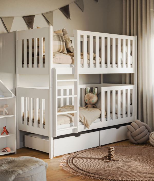 Vit våningssäng med förvaring, Daniel 90x200 cm