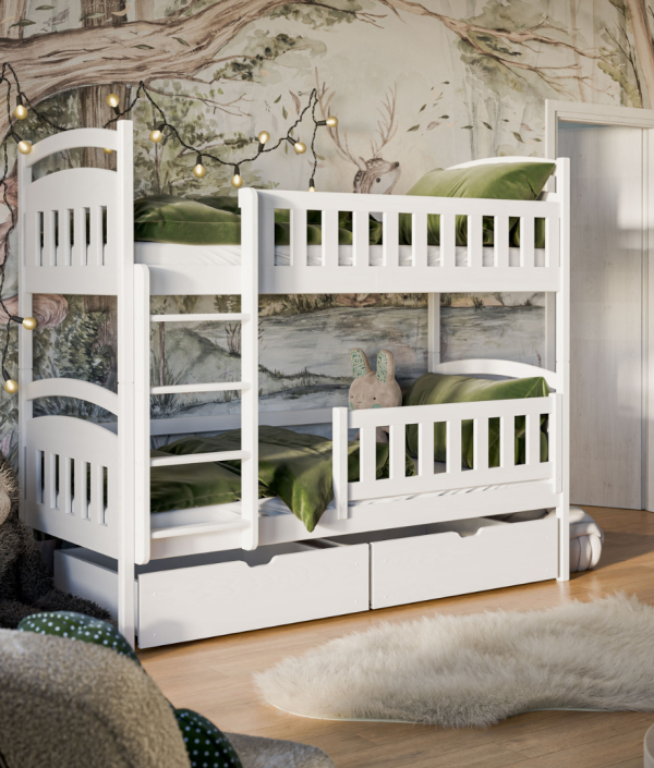 Vit våningssäng med förvaring, Indigo 90x200 cm