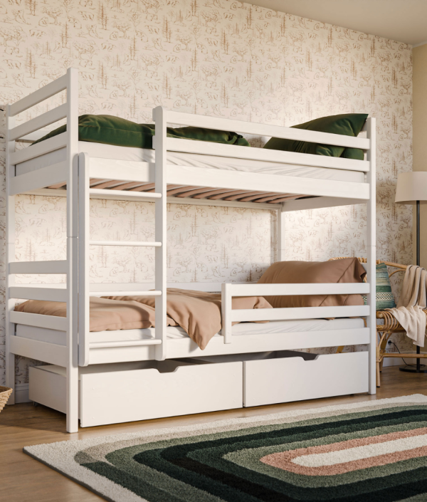 Vit våningssäng med förvaring, Naomi 80x180 cm