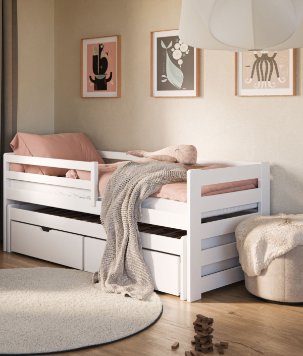 Vit barnsäng med extrasäng, dagbädd Sebastian 90x200 cm