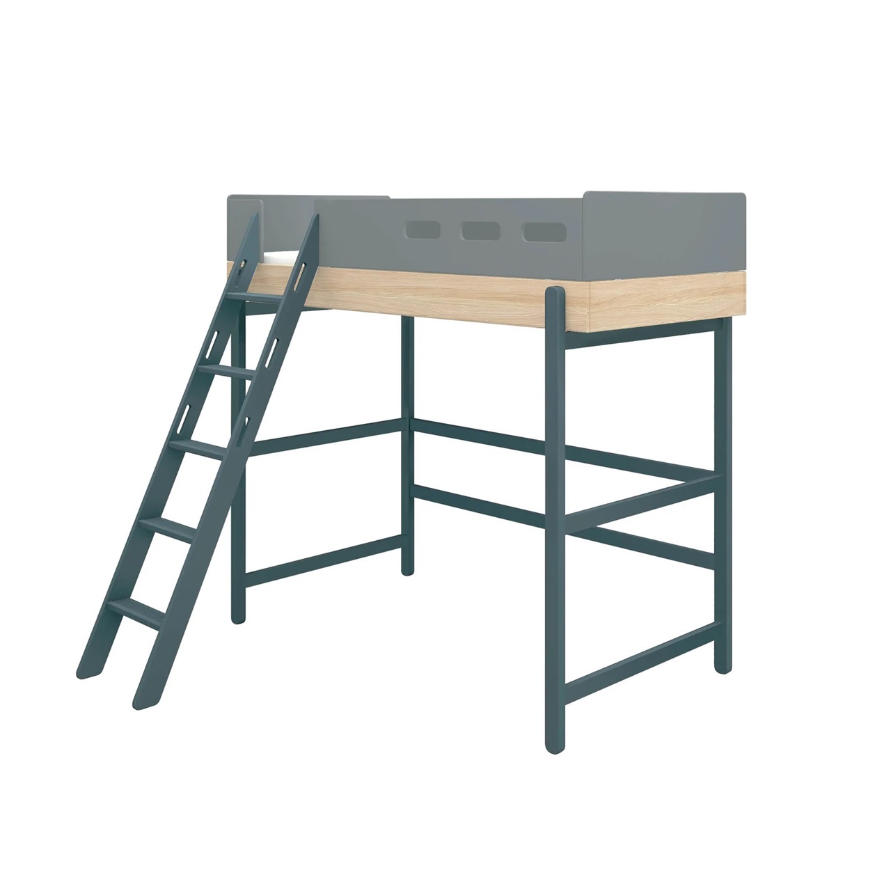 Flexa, hög loftsäng 90x200 cm Popsicle, blueberry oak