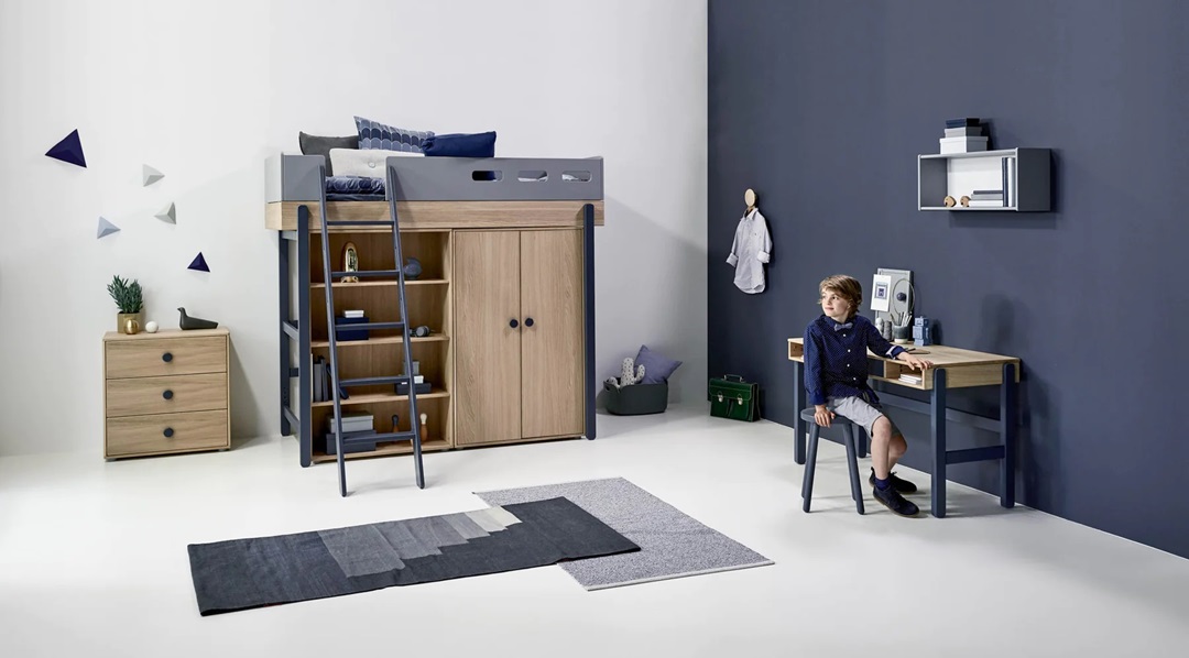 Flexa, hög loftsäng 90x200 cm Popsicle, blueberry oak - Bild 2