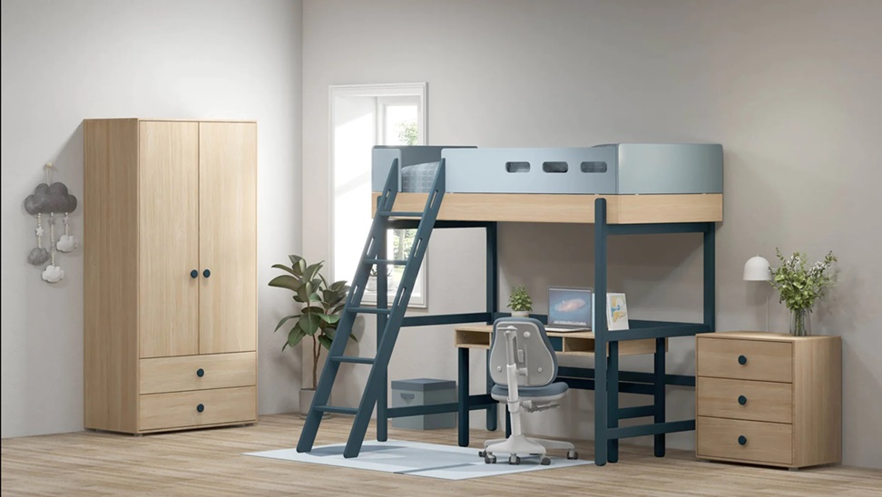 Flexa, hög loftsäng 90x200 cm Popsicle, blueberry oak - Bild 4