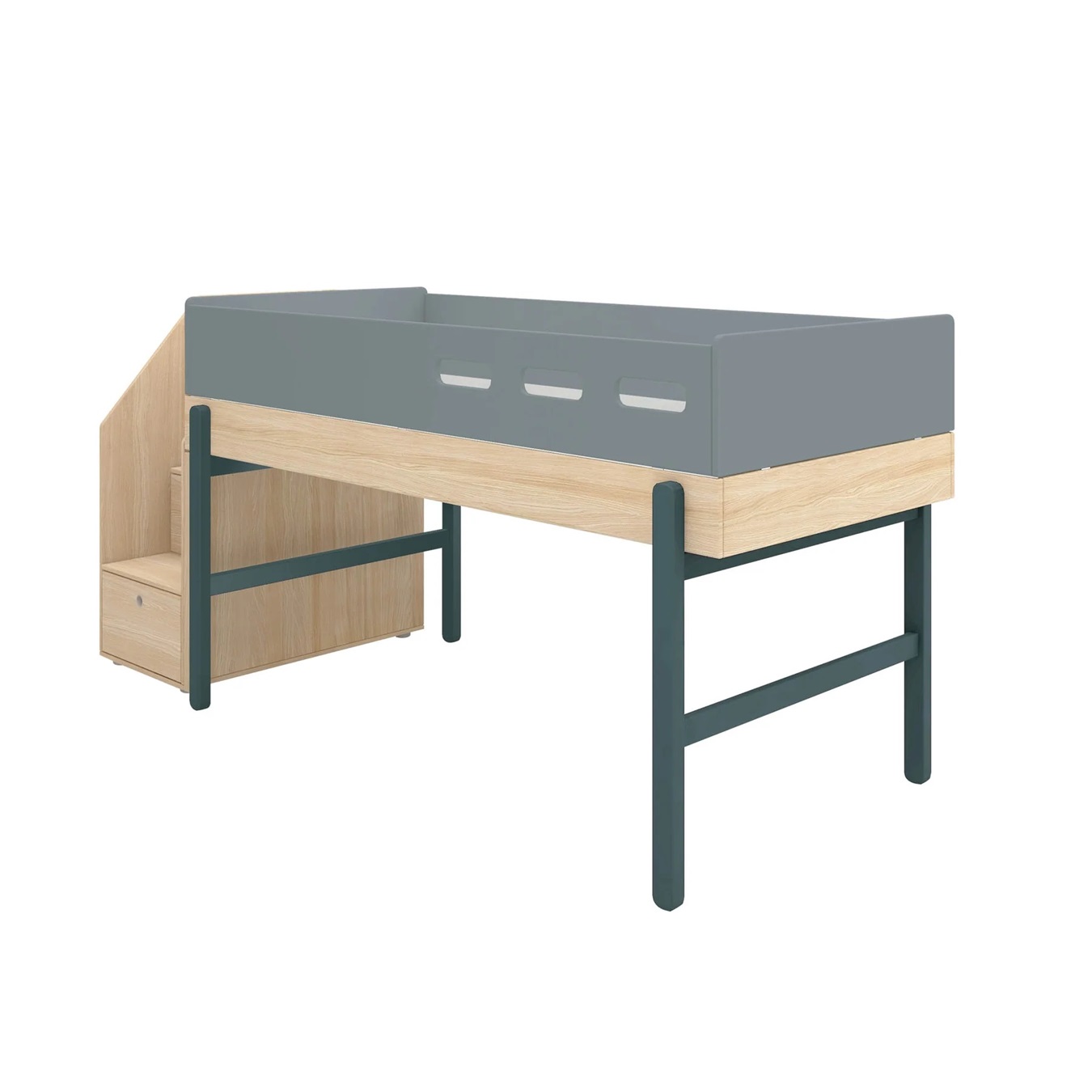 Flexa, låg loftsäng med trappa 90x200 cm Popsicle, blueberry oak