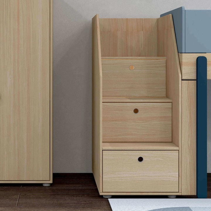 Flexa, låg loftsäng med trappa 90x200 cm Popsicle, blueberry oak - Bild 5