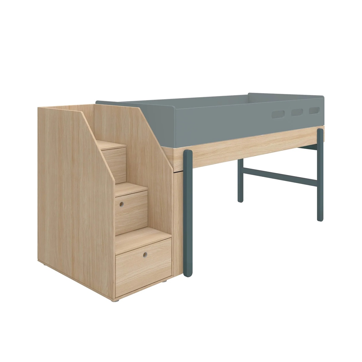 Flexa, låg loftsäng med trappa 90x200 cm Popsicle, blueberry oak - Bild 6