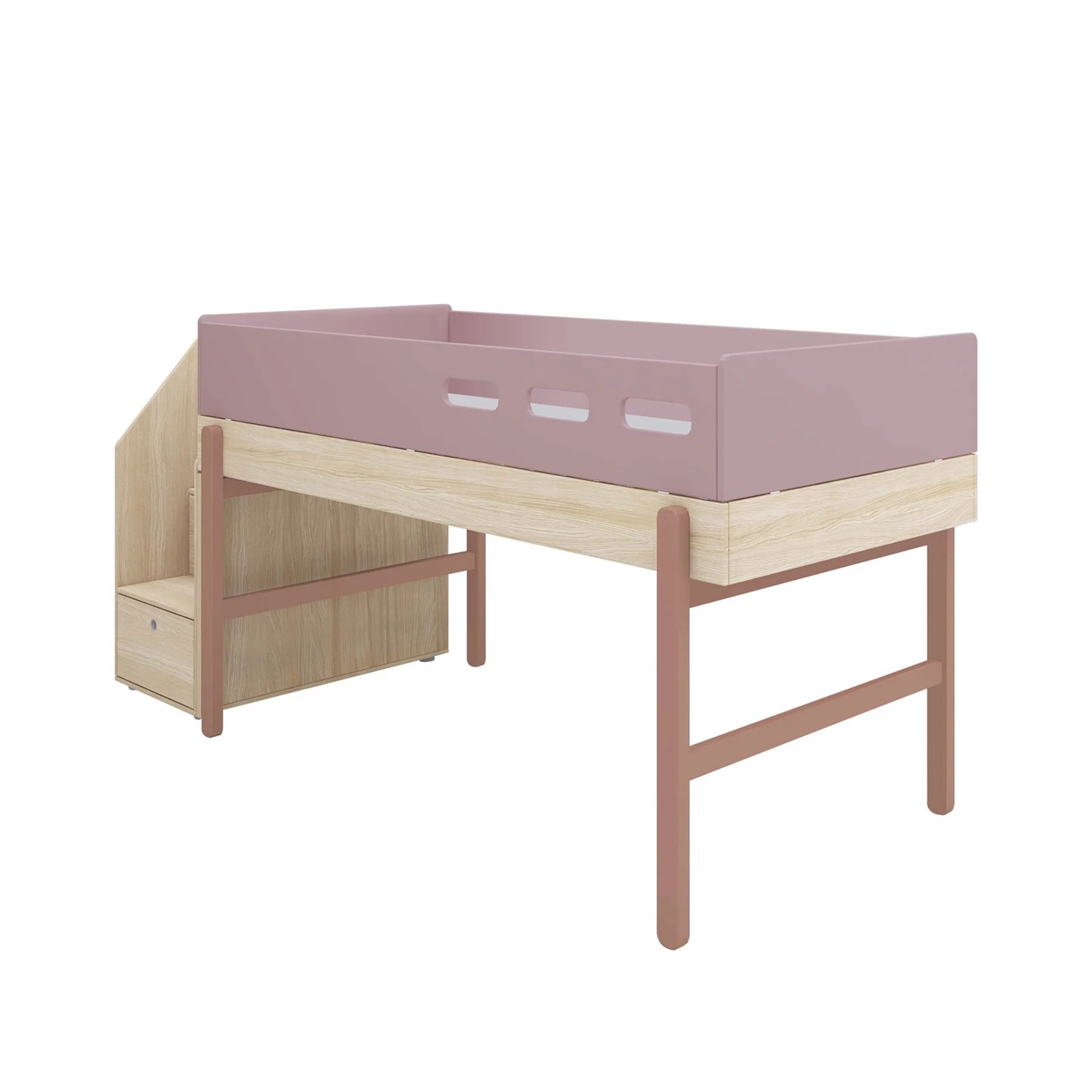 Flexa, låg loftsäng med trappa 90x200 cm Popsicle, cherry oak