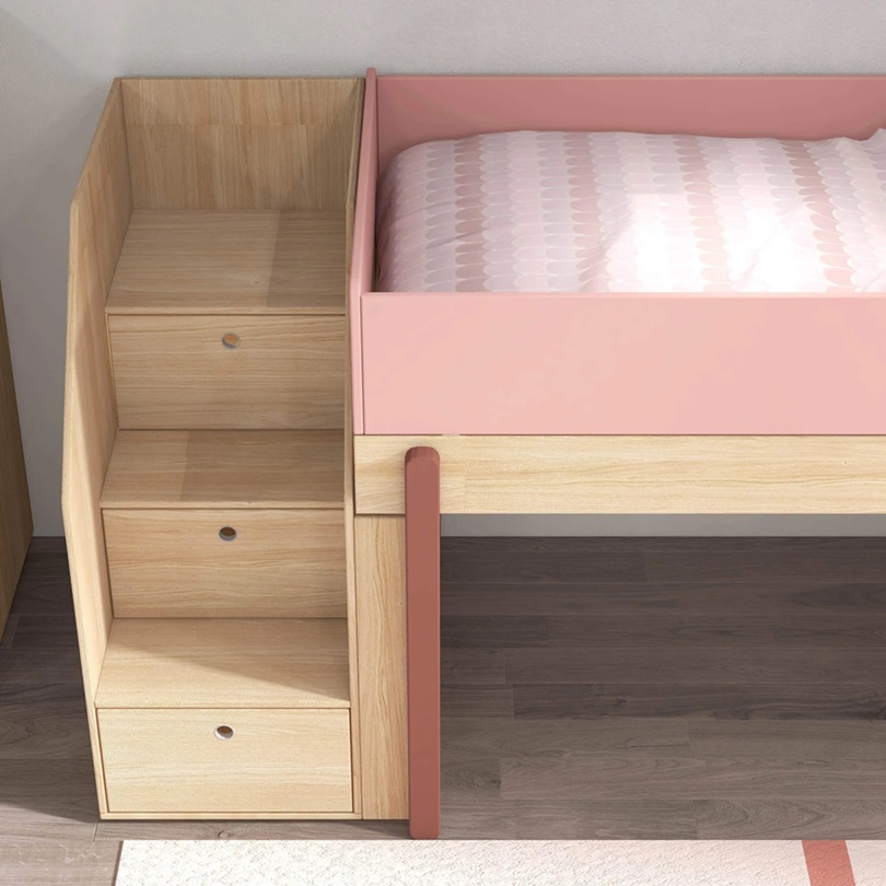 Flexa, låg loftsäng med trappa 90x200 cm Popsicle, cherry oak - Bild 3