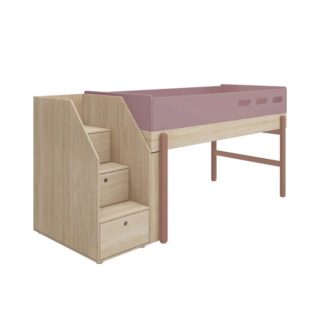 Flexa, låg loftsäng med trappa 90x200 cm Popsicle, cherry oak - Bild 5