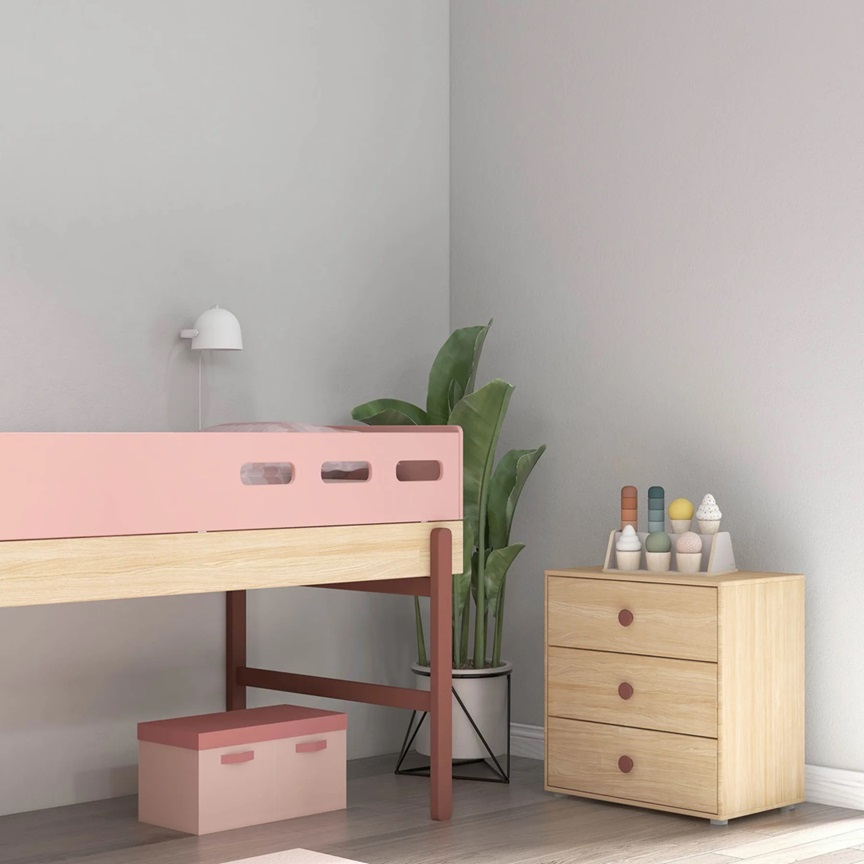 Flexa, låg loftsäng med trappa 90x200 cm Popsicle, cherry oak - Bild 4