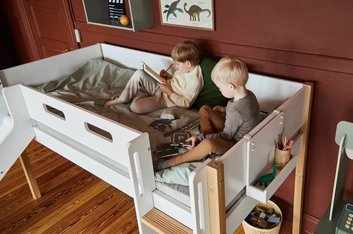 Flexa, låg loftsäng med rutschkana 90x200 cm Nor, vit/ek - Bild 5