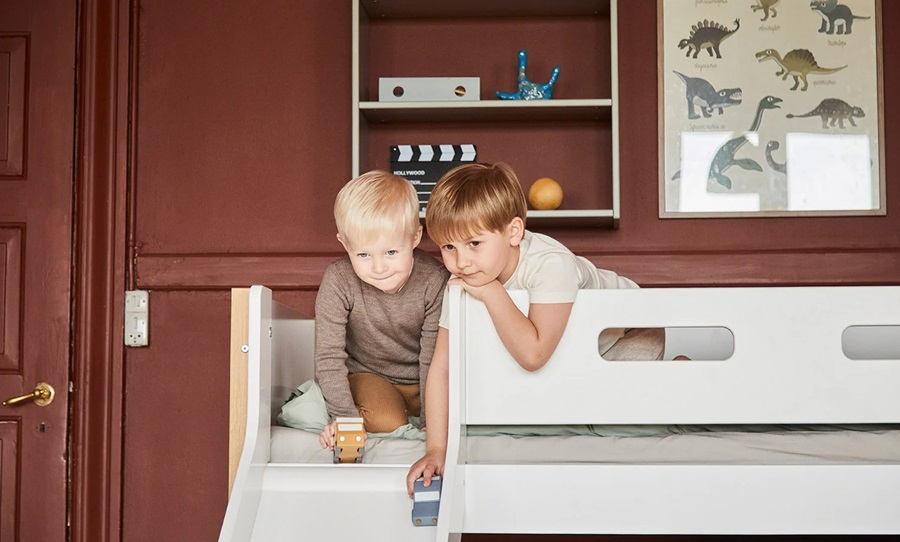 Flexa, låg loftsäng med rutschkana 90x200 cm Nor, vit/ek - Bild 6