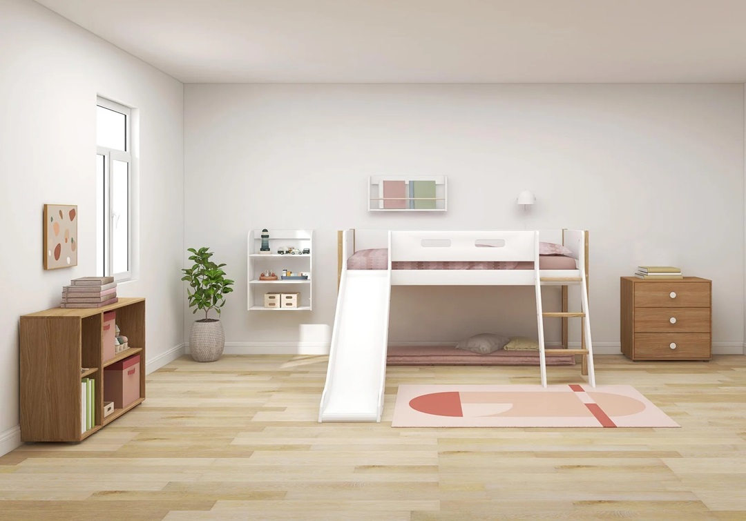 Flexa, låg loftsäng med rutschkana 90x200 cm Nor, vit/ek - Bild 9