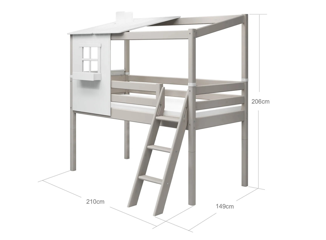 Flexa, låg loftsäng hussäng 90x200 cm Classic Half House, vit/grå - Bild 7