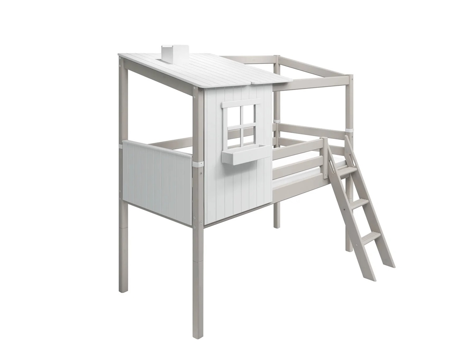 Flexa, låg loftsäng hussäng 90x200 cm Classic Half House, vit/grå - Bild 6