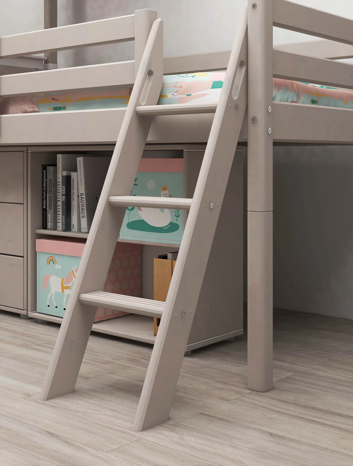 Flexa, låg loftsäng hussäng 90x200 cm Classic Half House, vit/grå - Bild 3