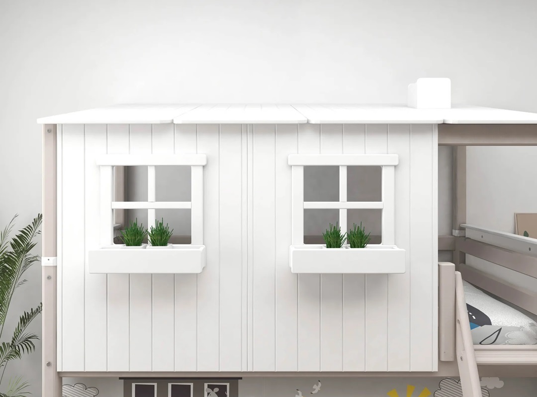 Flexa, låg loftsäng hussäng 90x200 cm Classic House, vit/grå - Bild 5