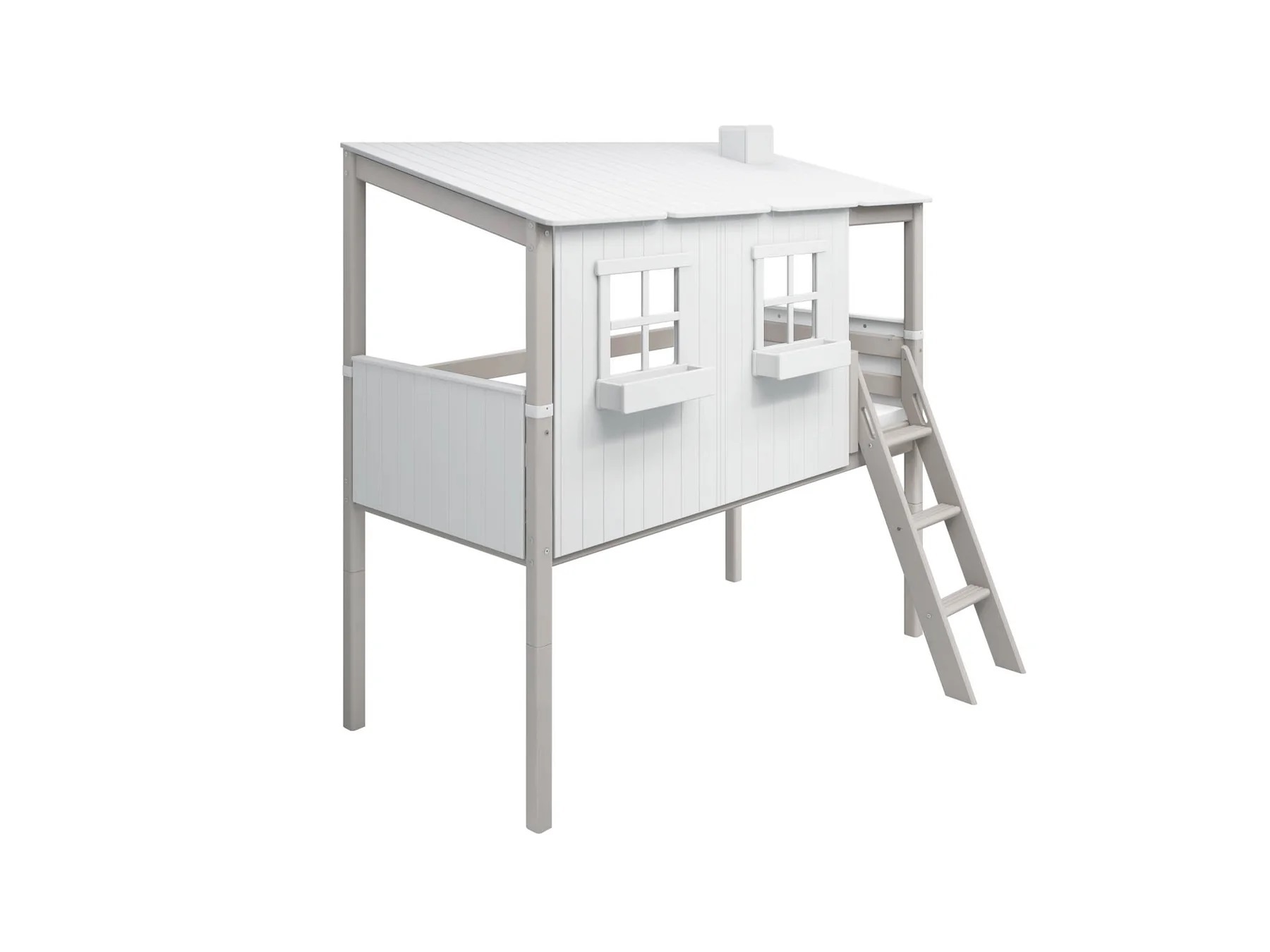 Flexa, låg loftsäng hussäng 90x200 cm Classic House, vit/grå - Bild 7