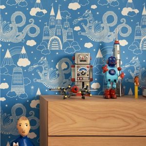 Majvillan, tapet till barnrummet Drakhimlen, mörkblå