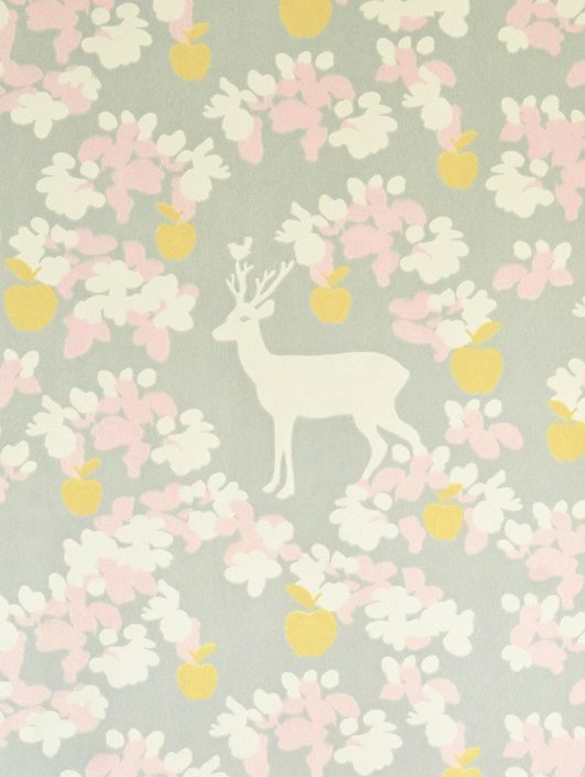 Majvillan, tapet till barnrummet Apple garden, grå