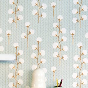 Majvillan, tapet till barnrummet Sweet cotton, turkos