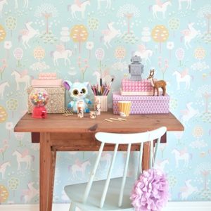 Majvillan, tapet till barnrummet True unicorns, turkos