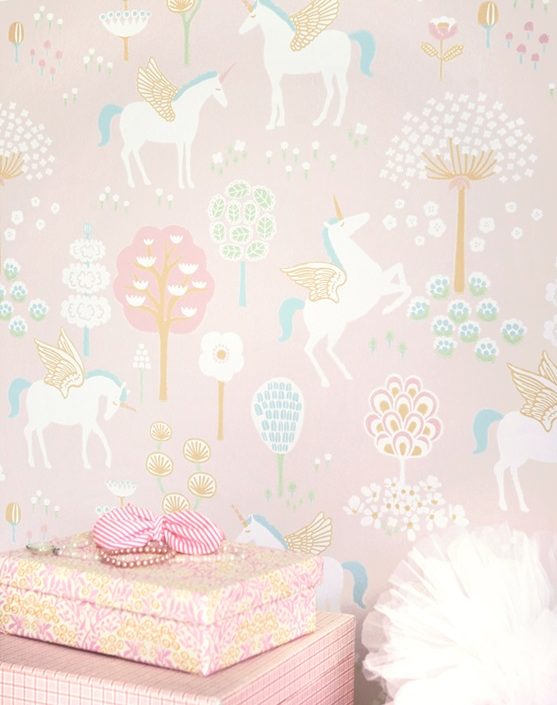 Majvillan, tapet till barnrummet True unicorns, rosa