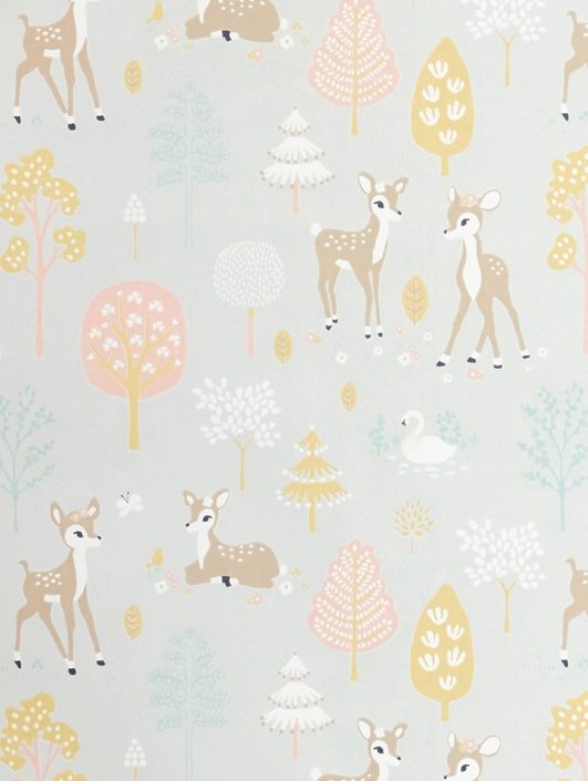 Majvillan, tapet till barnrummet Golden woods, soft grey